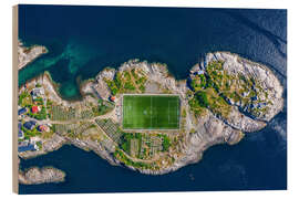 Obraz na drewnie Aerial view, Henningsvaer with football stadium, Lofoten