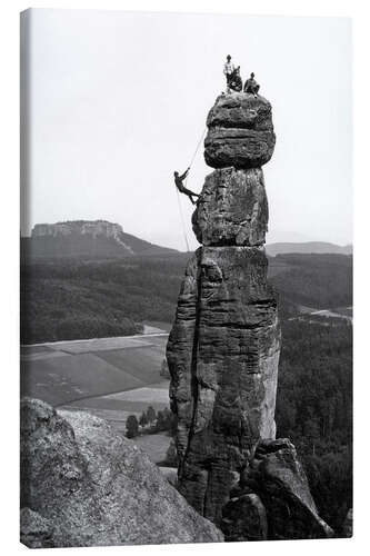 Canvas print Mountaineer on the Barbarine rock needle, Saxon Switzerland, 1920s