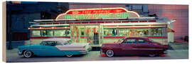 Tableau en bois Diner with vintage cars in St. Paul, Minneapolis