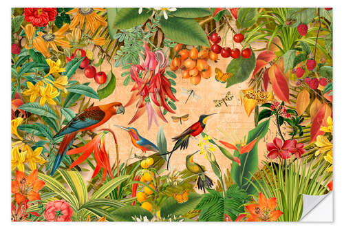Selvklebende plakat Tropical Summer Garden Fruits