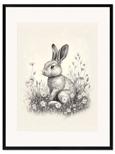 Kunsttryk i ramme Vintage Easter Bunny Sketch