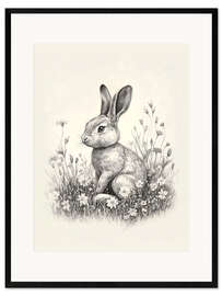 Innrammet kunsttrykk Vintage Easter Bunny Sketch