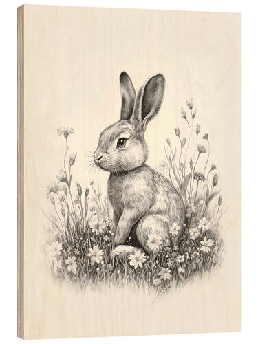 Puutaulu Vintage Easter Bunny Sketch