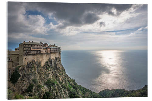 Acrylic print Orthodox monastery built on the cliff with sea view