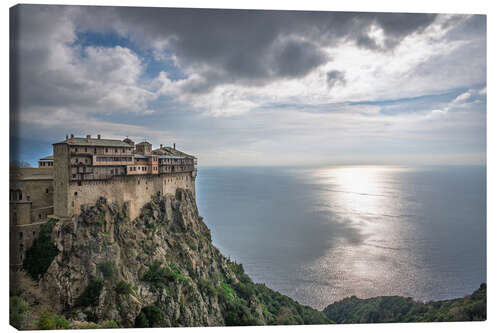 Stampa su tela Orthodox monastery built on the cliff with sea view