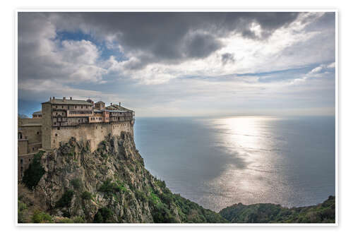 Plakat Orthodox monastery built on the cliff with sea view