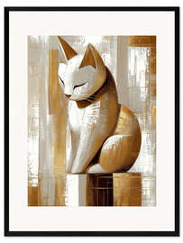 Inramat konsttryck Golden Kitty
