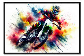 Gerahmter Kunstdruck Motocross-Rennen in der Staubwolke I