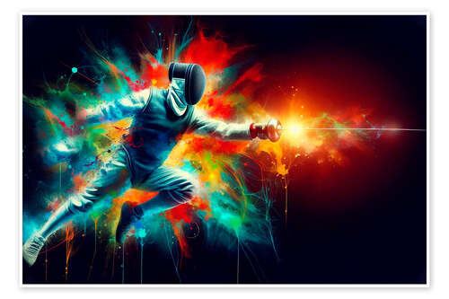 Plakat Fencer in watercolour