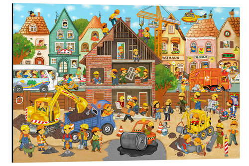 Aluminium print Hardworking construction workers