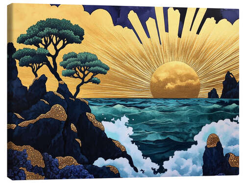 Tableau sur toile Sunrise over the sea waves