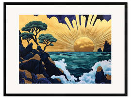 Framed art print Sunrise over the sea waves - DejaReve