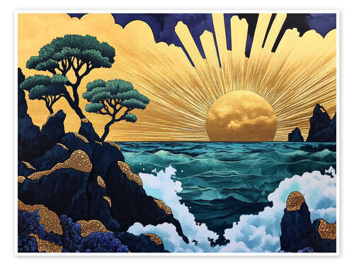 Plakat Sunrise over the sea waves