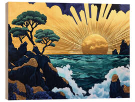 Quadro de madeira Sunrise over the sea waves - DejaReve