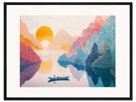 Gerahmter Kunstdruck Angeln bei Sonnenuntergang