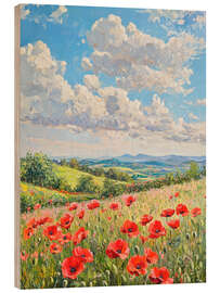 Wood print Poppies Field