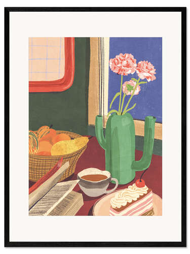 Framed art print Book, coffee and cake