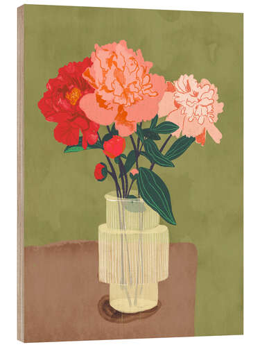 Hout print Peonies
