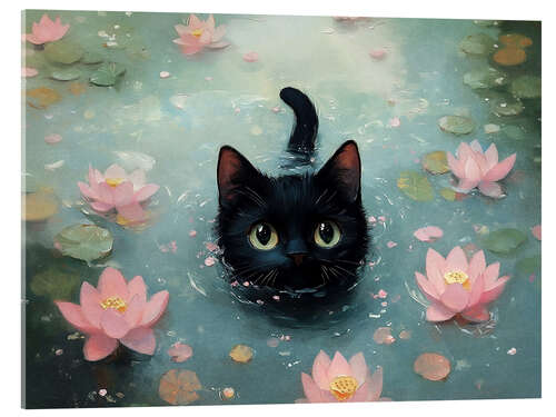 Tableau en verre acrylique Swimming black cat