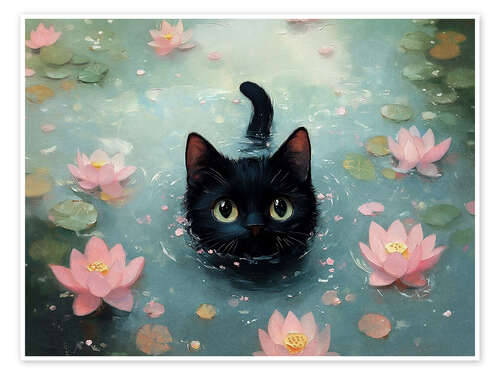 Plakat Swimming black cat