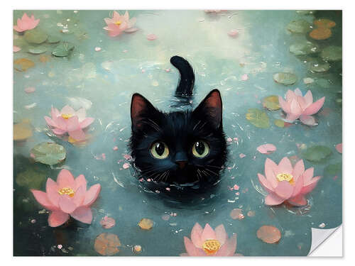 Wandsticker Schwimmende schwarze Katze
