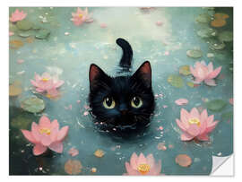 Wandsticker Schwimmende schwarze Katze