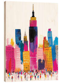 Hout print New York City in Pink