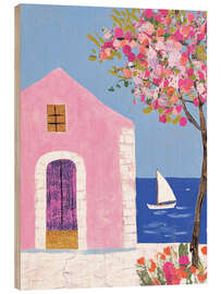 Wood print Santorini seascape