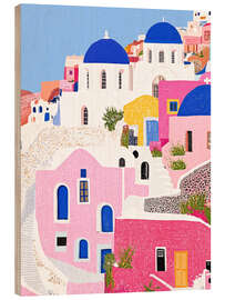 Wood print Santorini Island