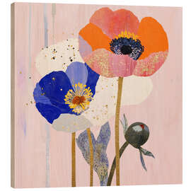 Holzbild Abstrakte Mohnblumen