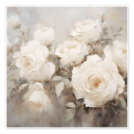 Wall print White Roses Floral  Square - Arlington Prints