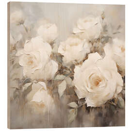Holzbild Weiße Rosen Blumenquadrat - Arlington Prints