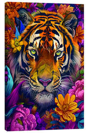 Canvas print Tiger in the Flowery Jungle - LSR Design Studio