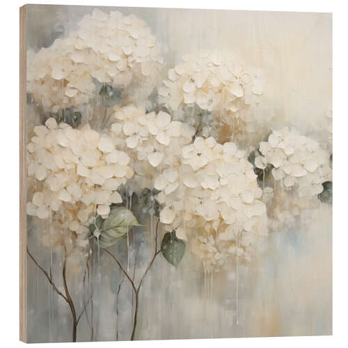 Wood print White Hydrangeas Floral