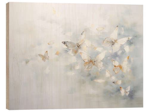 Wood print Butterflies in Blue Mist