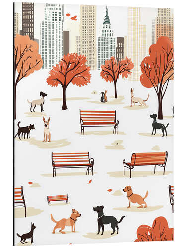 Obraz na aluminium Autumn City Park Dogs