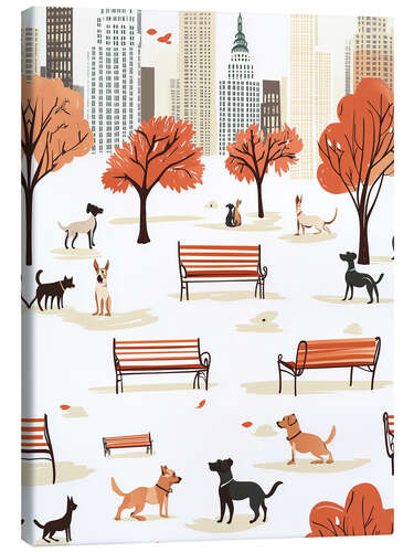 Canvas print Autumn City Park Dogs