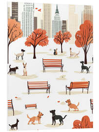 Hartschaumbild Herbst Stadtpark Hunde