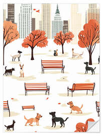 Wandsticker Herbst Stadtpark Hunde