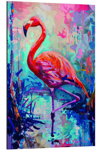 Aluminium print Neon Flamingo