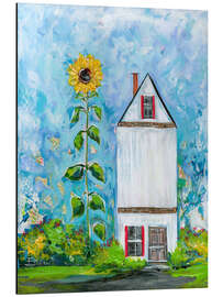 Magnettafel Riesige Sonnenblume und Haus