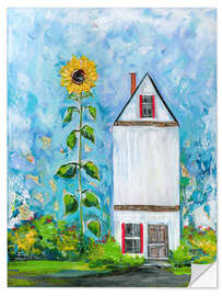 Wandsticker Riesige Sonnenblume und Haus