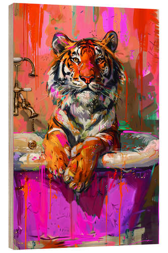 Hout print Bathing Tiger