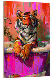 Hout print Bathing Tiger