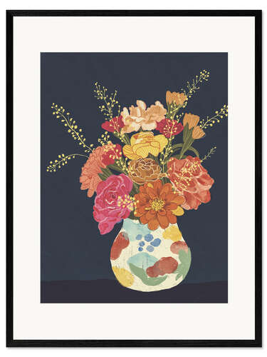 Inramat konsttryck Flowers on Blue