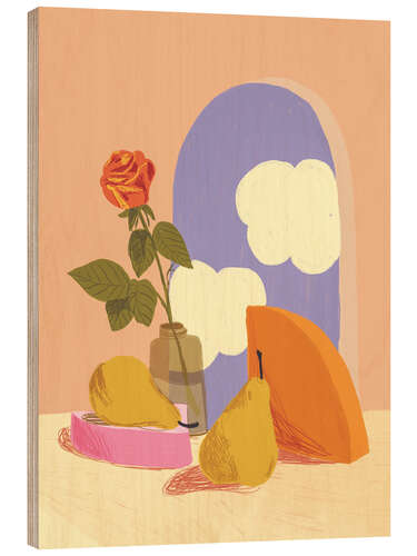 Wood print Rose and pears