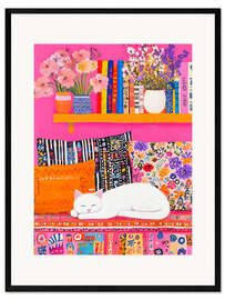 Framed art print Afternoon nap on vintage sofa - DejaReve