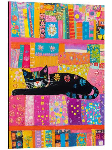 Aluminium print Sleeping black kitty