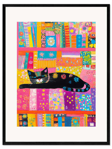 Framed art print Sleeping black kitty