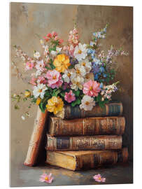 Acrylic print Vintage Easter Spring Flower on Books Stack